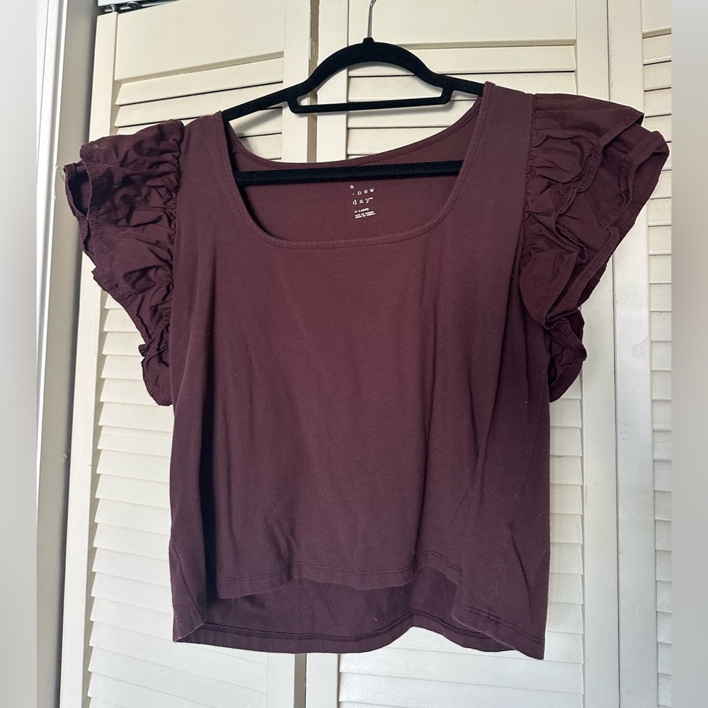 A New Day Women's Ruffle Sleeve Blouse - Dark Brown